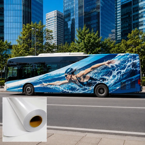 High-Tack, Bubble-Free, Removable Black Vinyl Roll（110mic，140gsm） For Bus Advertising (Sav 18)
