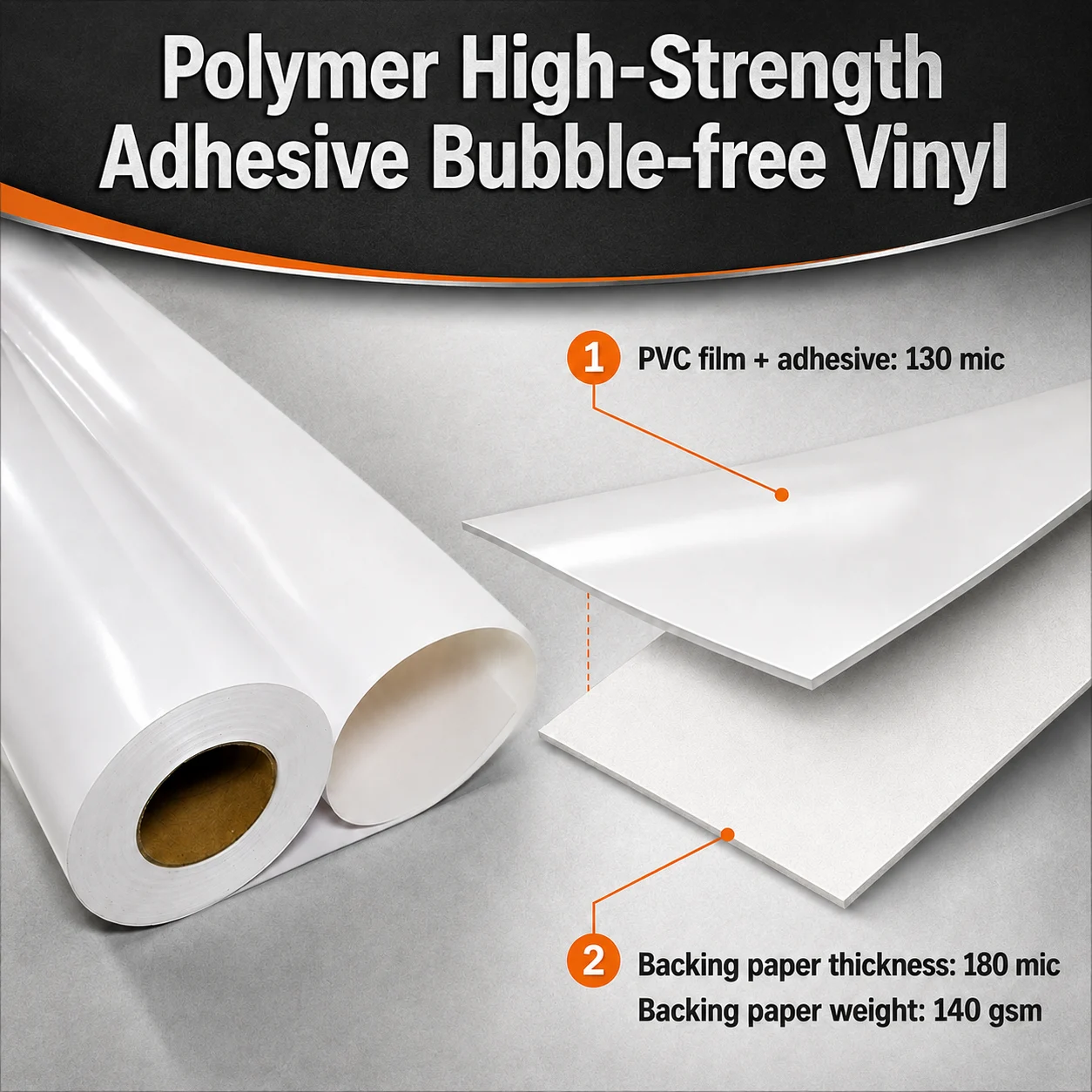 High-Strength Polymeric Adhesive Bubble-Free White Vinyl （130mic，140gsm）For Machinery Labeling（Sav 19 ） image 2