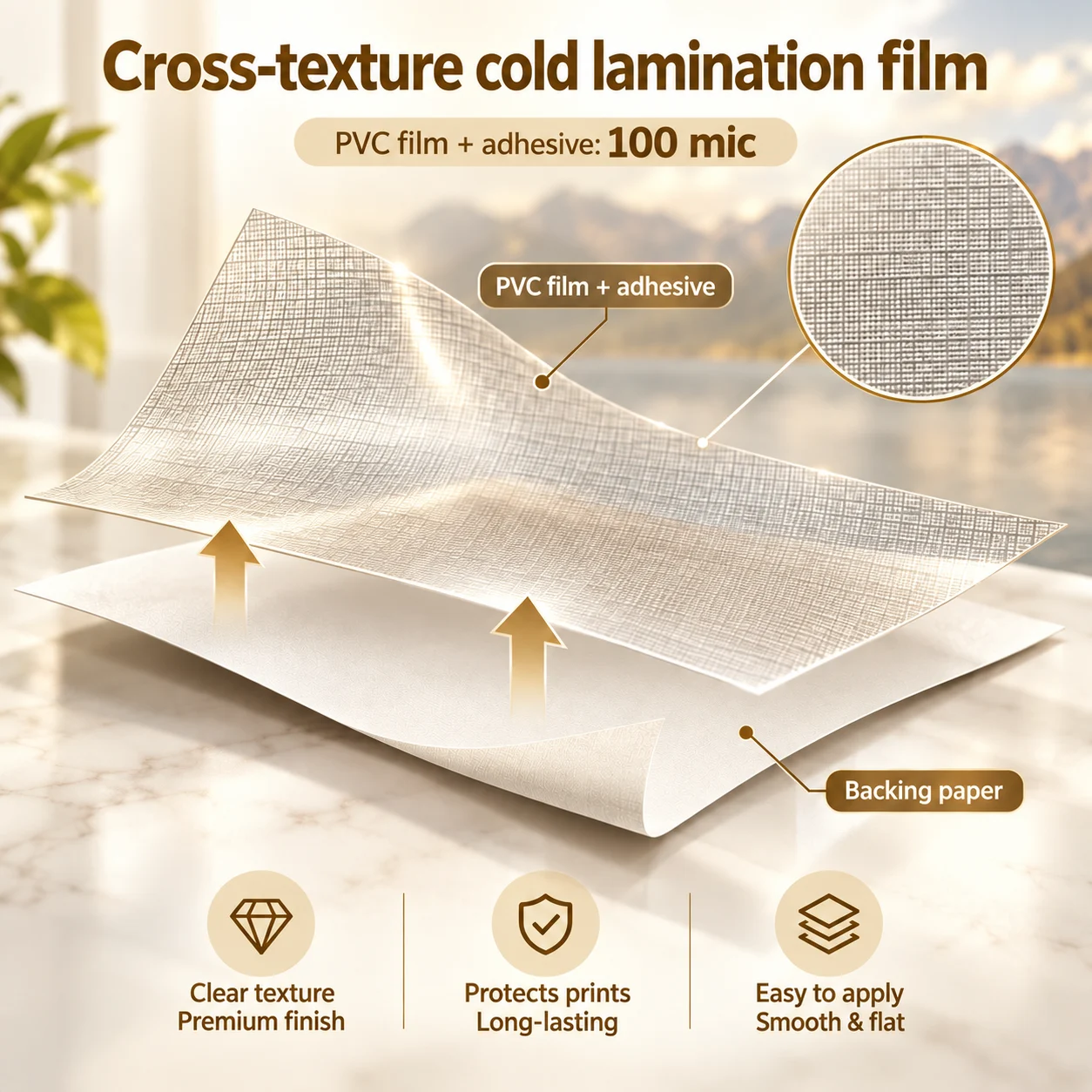 Cross-texture cold lamination film 100mic （CLF 28） image 2