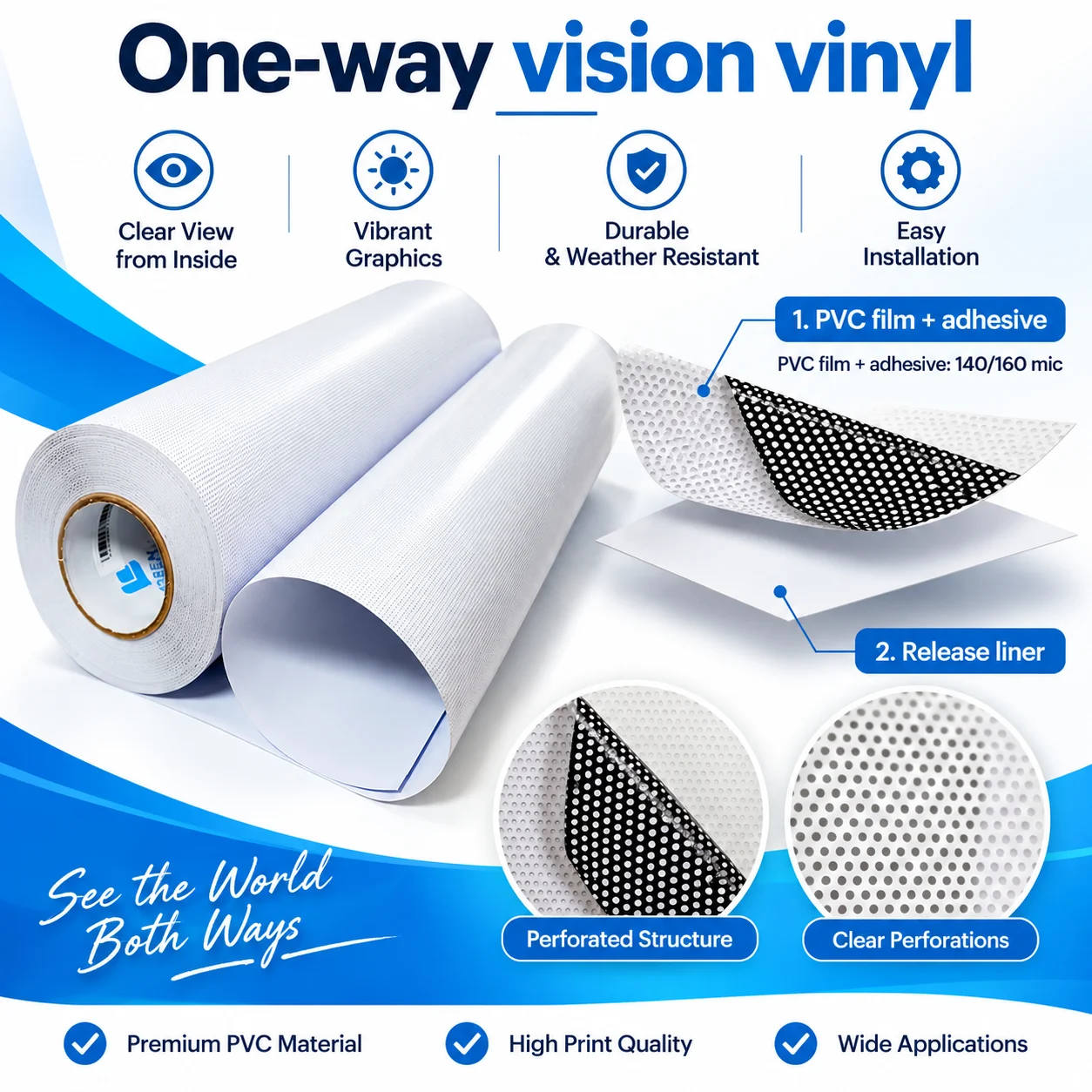 Removable one-way vision vinyl 140/160mic （PP 28/PP 29） image 2