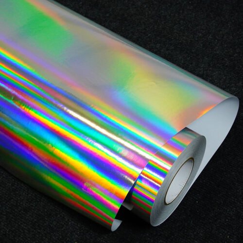 Actual product photos of holographic vinyl rolls
