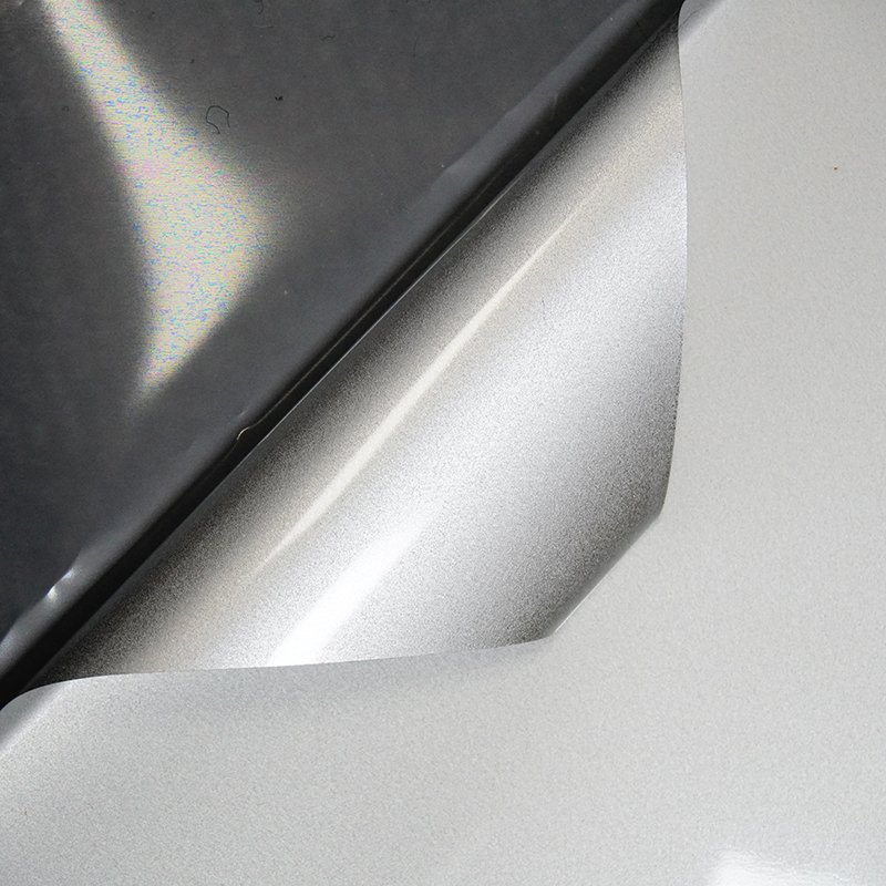 Printable reflective film with a transparent matte base.