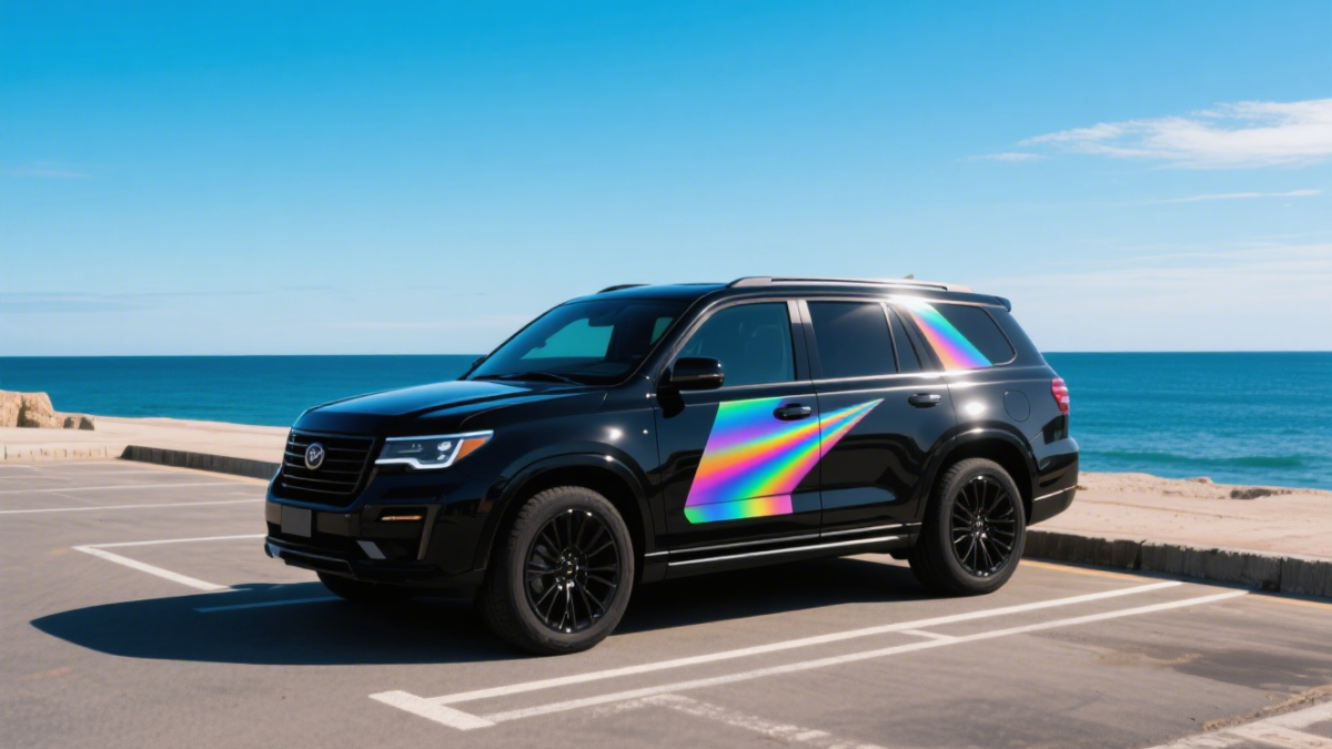 Application Scenario Images: Holographic Vinyl Cut Graphics Applied as Car Decals