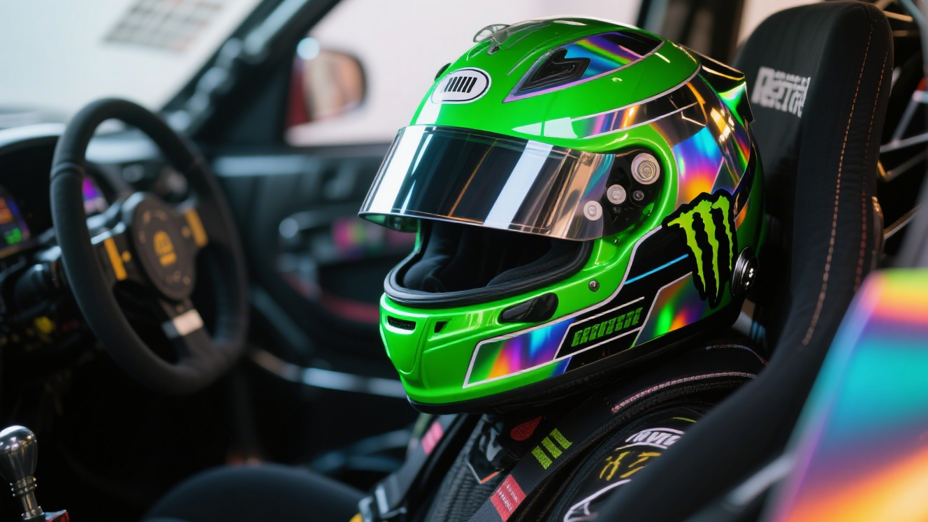 Image of a holographic vinyl print pattern applied to a helmet